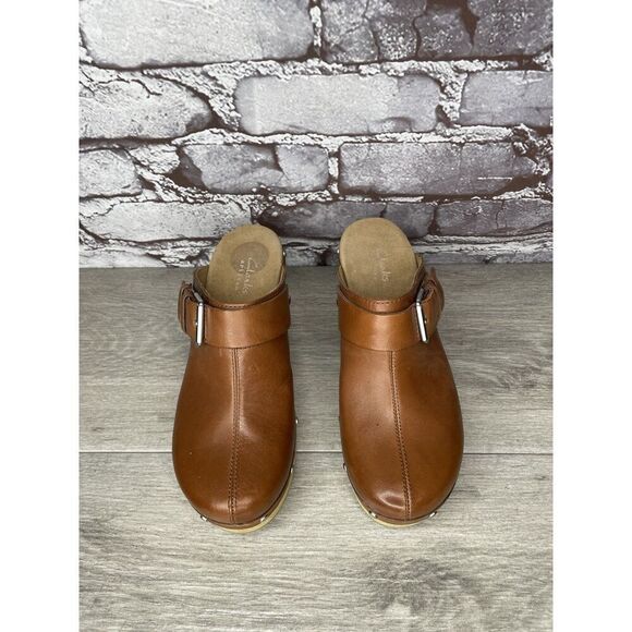 Clarks Artisan Brown Leather Round Toe Strap Stud Heel Shoes Women Sz 6M US/36EU - Picture 15 of 16
